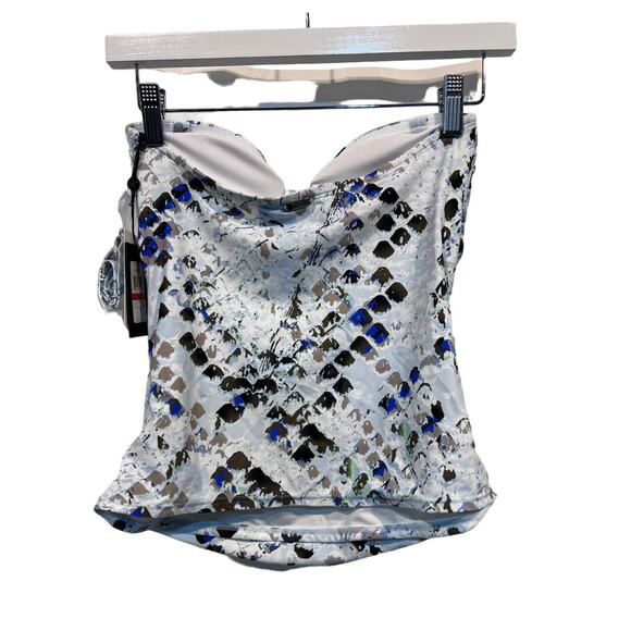 DKNY WOMENS SZ XS TANKINI TOP PRINTED BANDEAU BOW JUMBO MULTI SNAKE SPLASH MULTI - Picture 2 of 10